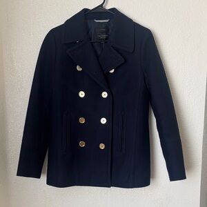 J. Crew Midnight Blue Pea Coat with Gold Buttons Wool & Cashmere Womens Size 4